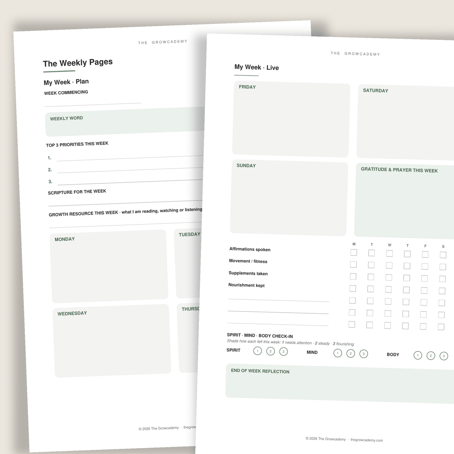 Grow by Design Planner Growth & Wellness Edition cover — faith-based 90-day printable planner