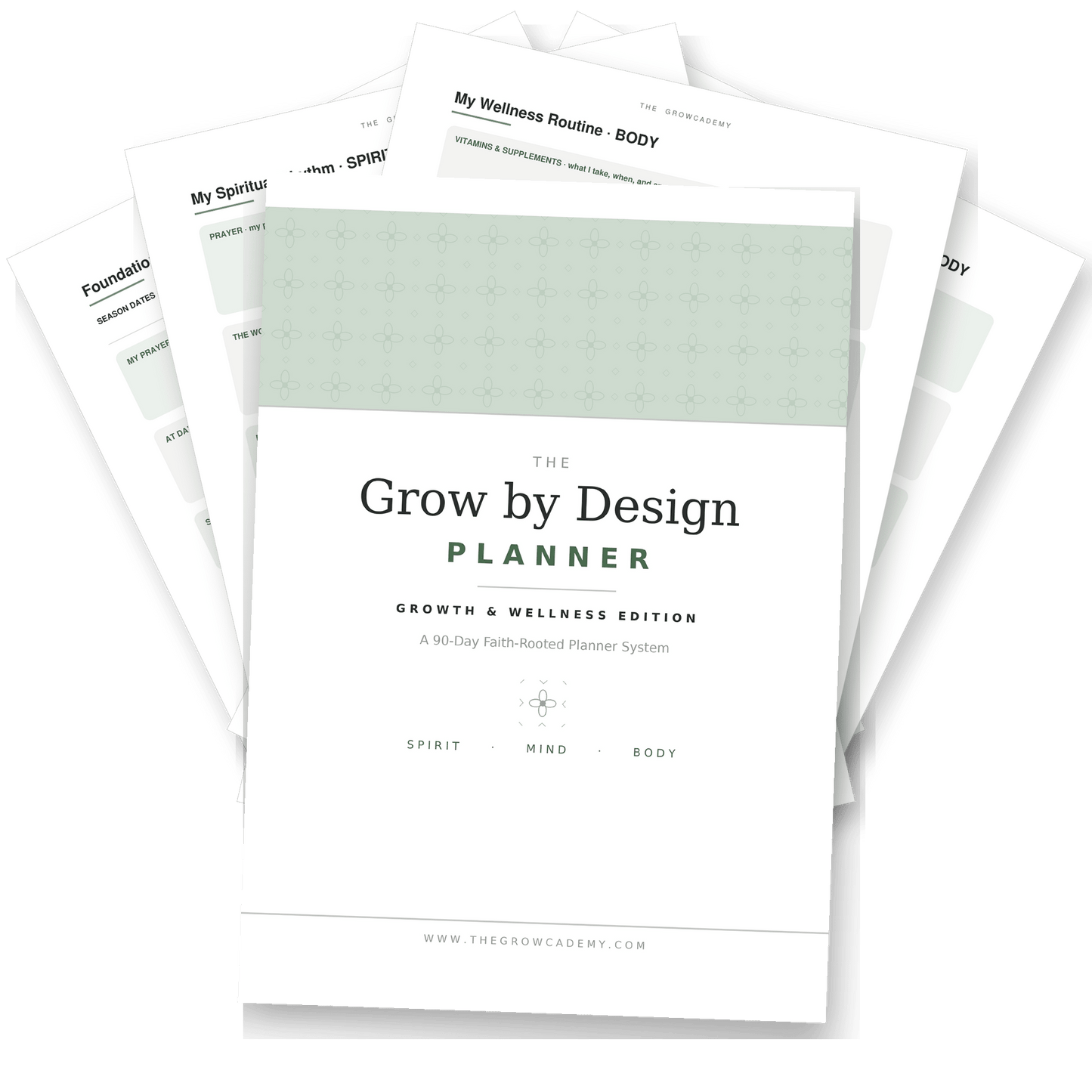 Grow by Design Planner Growth & Wellness Edition cover — faith-based 90-day printable planner