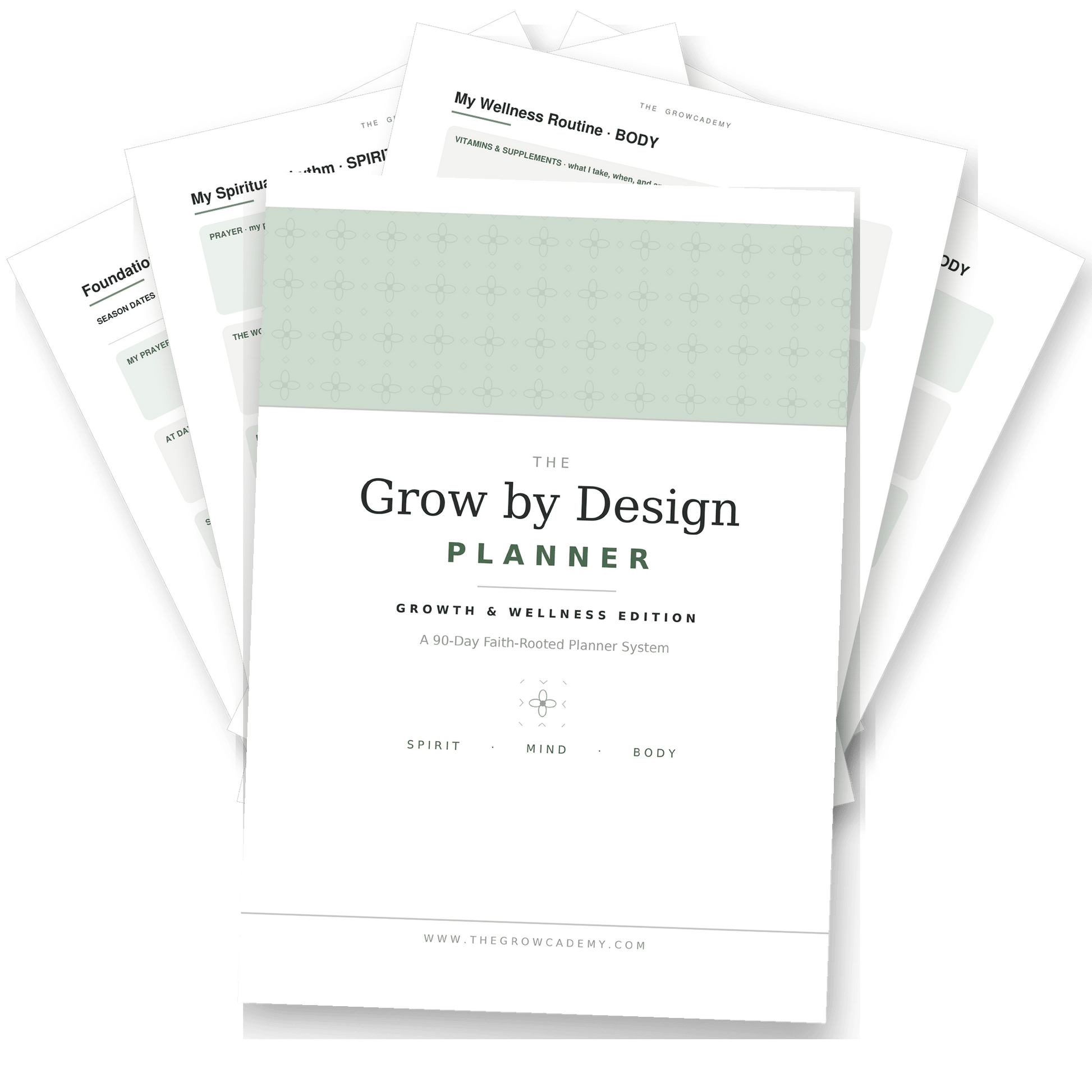 Grow by Design Planner Growth & Wellness Edition cover — faith-based 90-day printable planner