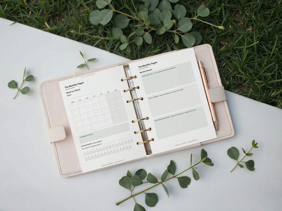 The Grow By Design Planner - 12-Month Growth & Wellness Edition - Digital or Printable - The Growcademy
